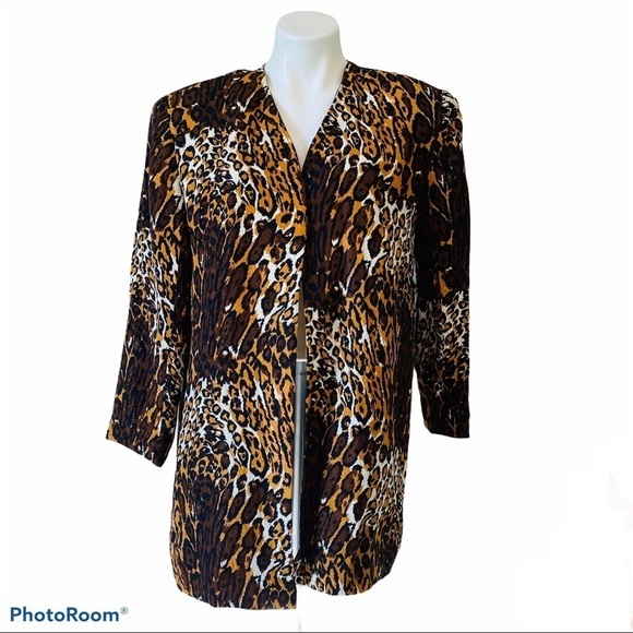 FLORA KUNG Vintage 80’s Silk Leopard Blazer Size 8 - Picture 2 of 6